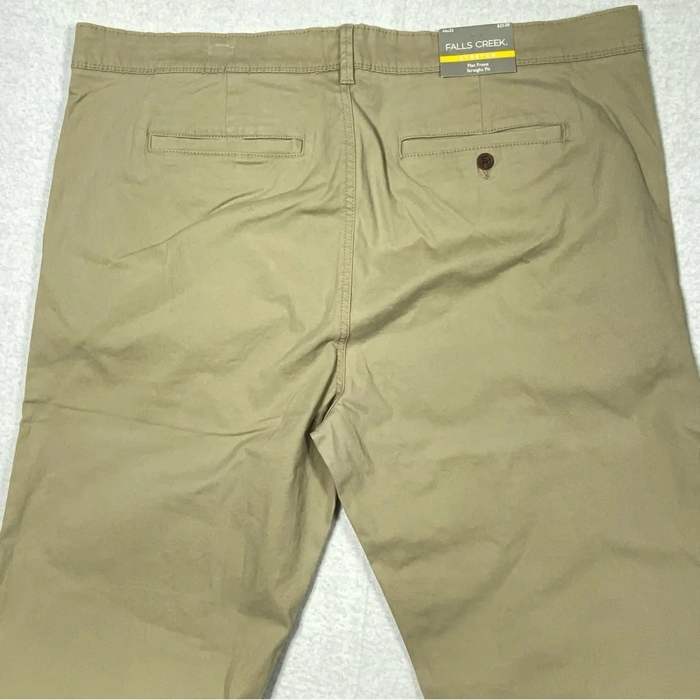 Falls Creek Chino Pants Men's 44X32 Beige Straight Leg Flat Front Stretch NWT
